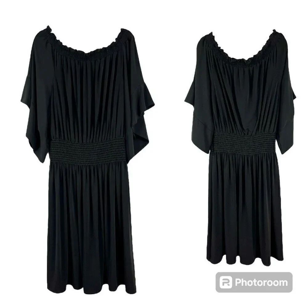 Ashley Stewart Black Off The Shoulder Blouson Dress 22/24